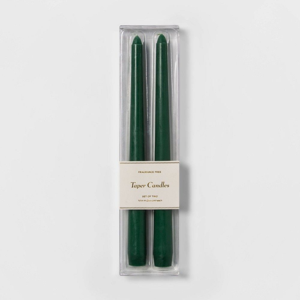 2pk 11"" Unscented Dripless Taper Candle (Green) - Threshold | Target