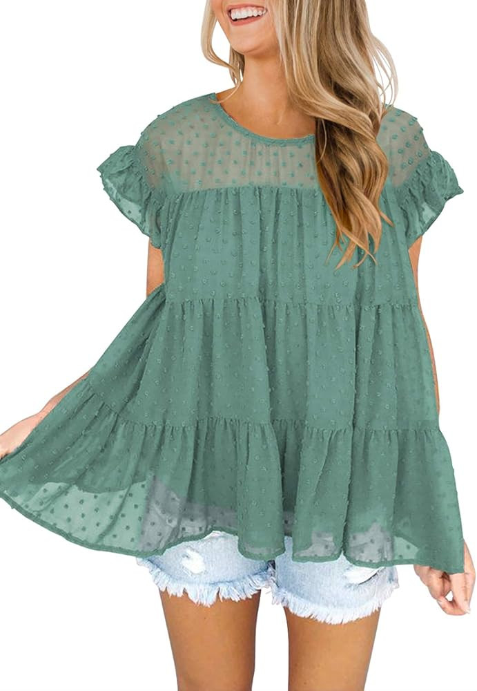 DOROSE Women's Summer Top Ruffle Loose Casual Sleeveless Blouses Tops | Amazon (US)