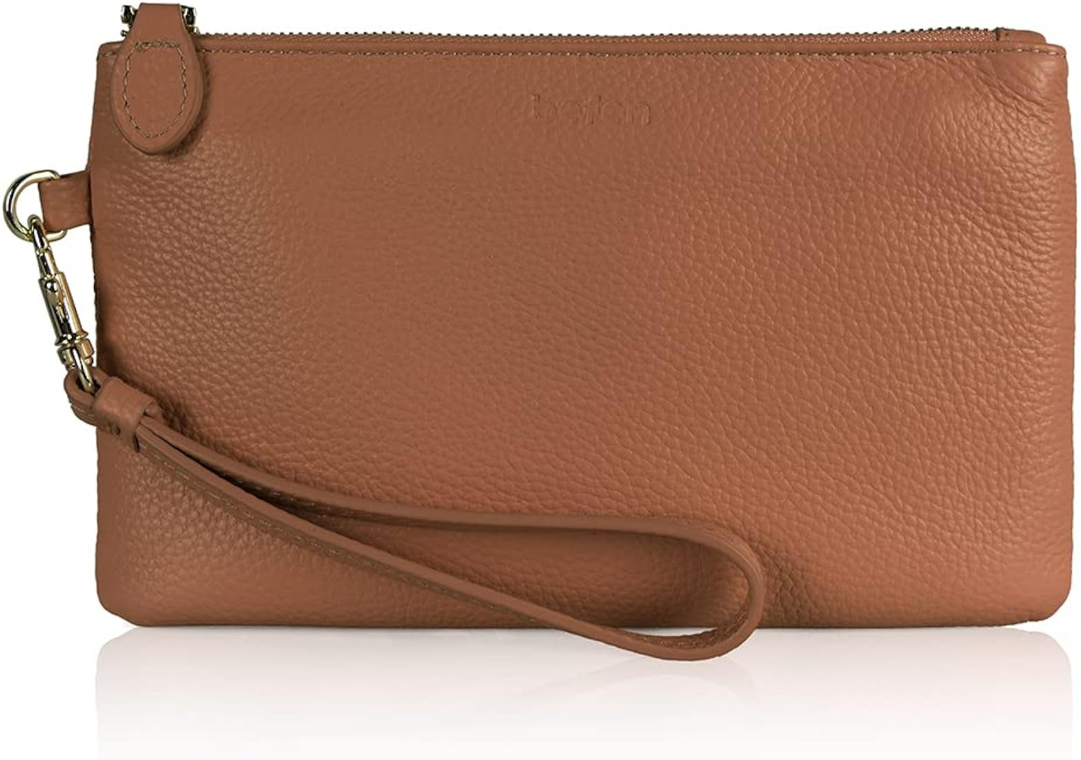 Women's Genuine Italian Leather Wristlet Clutch Wallet Purse, Gold Zipper | Amazon (US)