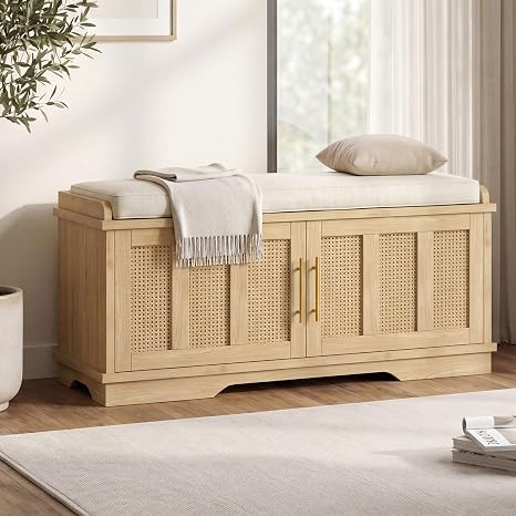 Heybly Shoe Cabinet with Bench, Rattan Entryway Storage Bench with Cushion, Shoe Storage Bench Ca... | Amazon (US)