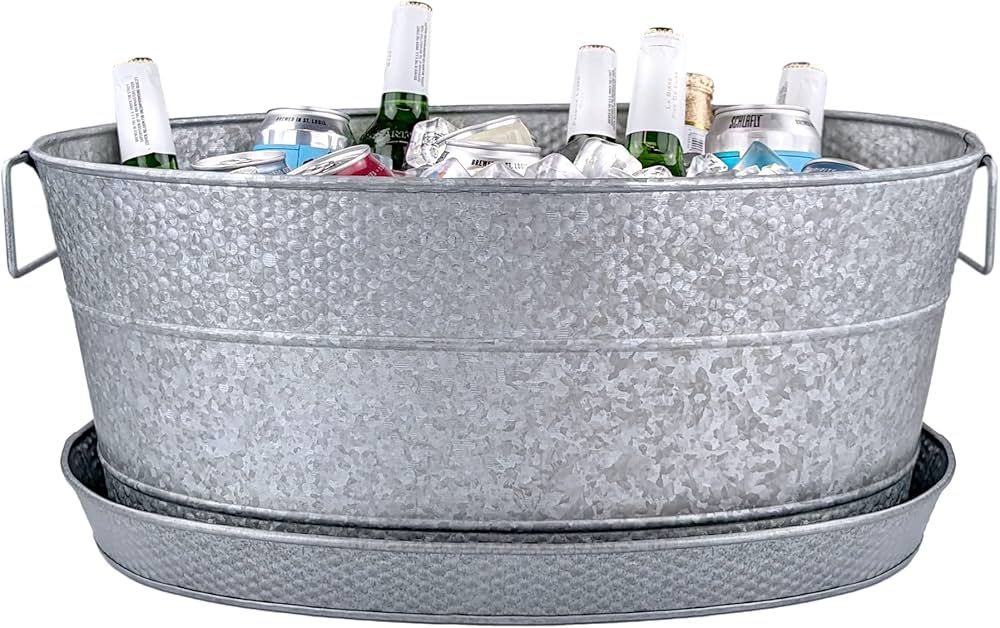 BREKX Aspen Ash Grey Galvanized Metal Beverage Tub for Parties w/Galvanized Tray, 25-Quart | Amazon (US)