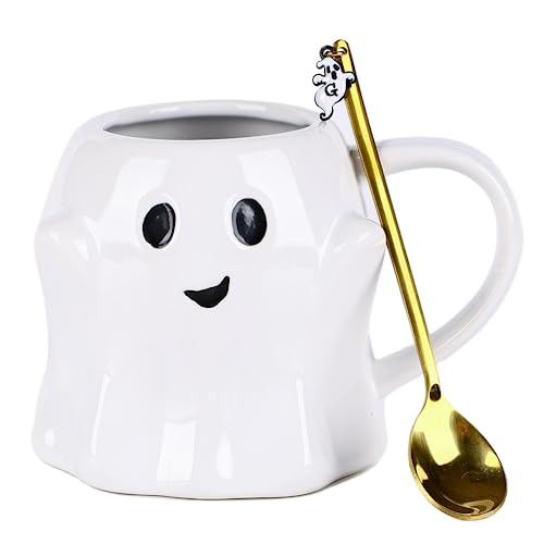 Vroknvs Spooky Ghost Mug - Novelty Ceramic Mug 14oz White Ceramic Ghost Shaped 3D Coffee Cup with Handle and Spoon - Perfect for Halloween Decor and Best Gifts for Coffee Lover | Amazon (US)