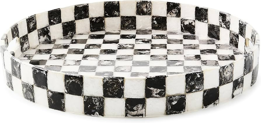 MACKENZIE-CHILDS Capiz Serving Tray, Decorative Food Tray for Entertaining, Black-and-White Court... | Amazon (US)