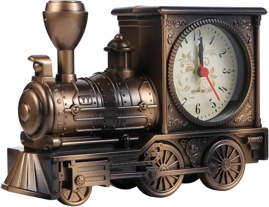 FAVOMOTO Train Clock, Vintage Retro Train Style Alarm Clock Steampunk Decoration Train Model Euro... | Amazon (US)