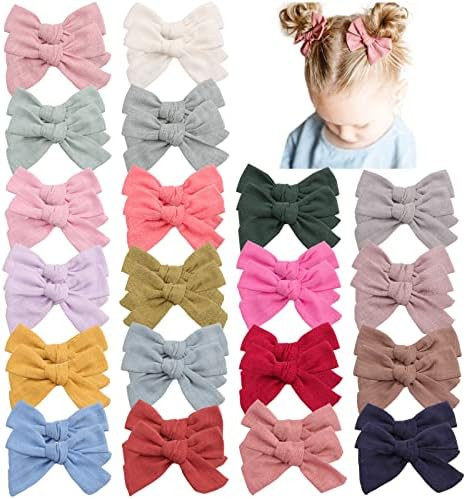40Pcs 3.5Inch Hair Bows Clips for Baby Girls, Oaoleer Neutral Linen Pigtail Bows Double Bun Ponytail | Amazon (US)
