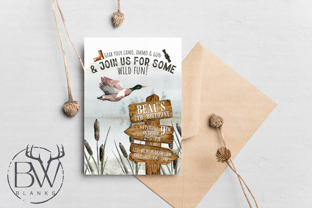 Duck Hunting Birthday Invitation | Printable Mallard Duck Invitation | Hunting Birthday Invitatio... | Etsy (US)