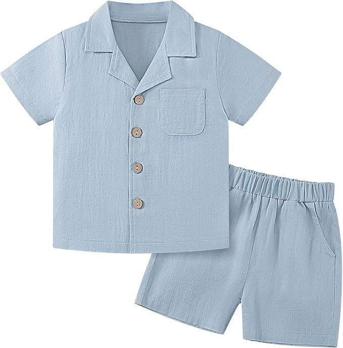 Weixinbuy Baby Boy Clothes Set Toddler Summer Outfit Cotton Linen Short Sleeve T-Shirt Top Pocket... | Amazon (US)