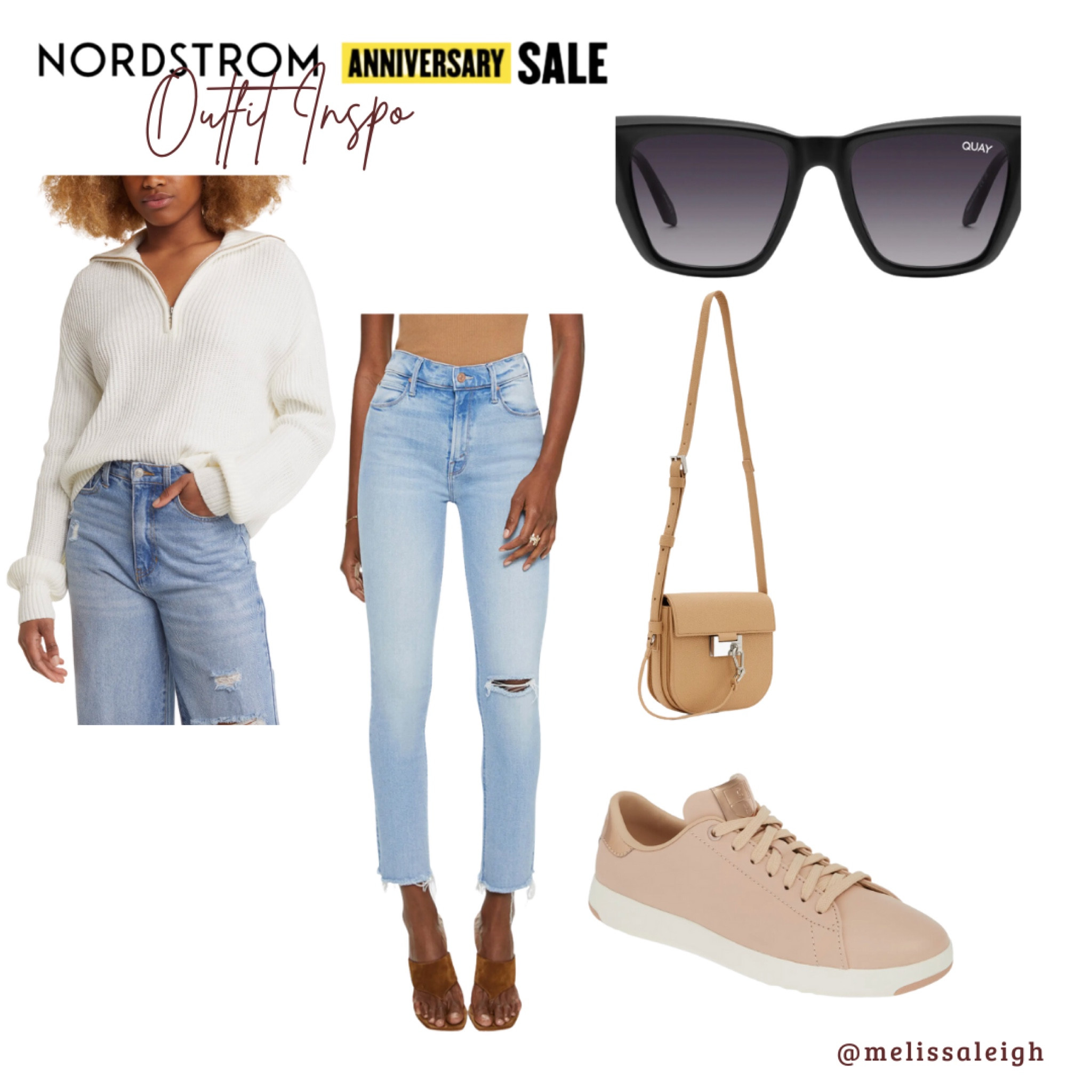 Nordstrom anniversary sale, Nordstrom, Nordstrom sale, n sale 2023, sale finds, fall outfit, casual outfit, quarter zip pullover sweater, distressed jeans pink coke haan sneakers, all saints crossbody bag, quay sunglasses 

#LTKxNSale #LTKSeasonal #LTKFind