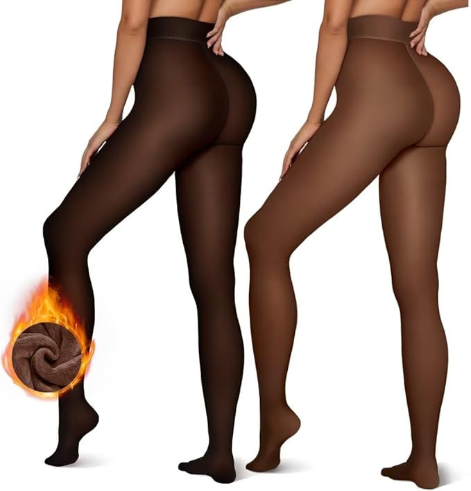 Vertvie Fleece Lined Tights For Women Thermal Warm Tights Fake Translucent Pantyhose High Waisted... | Amazon (UK)