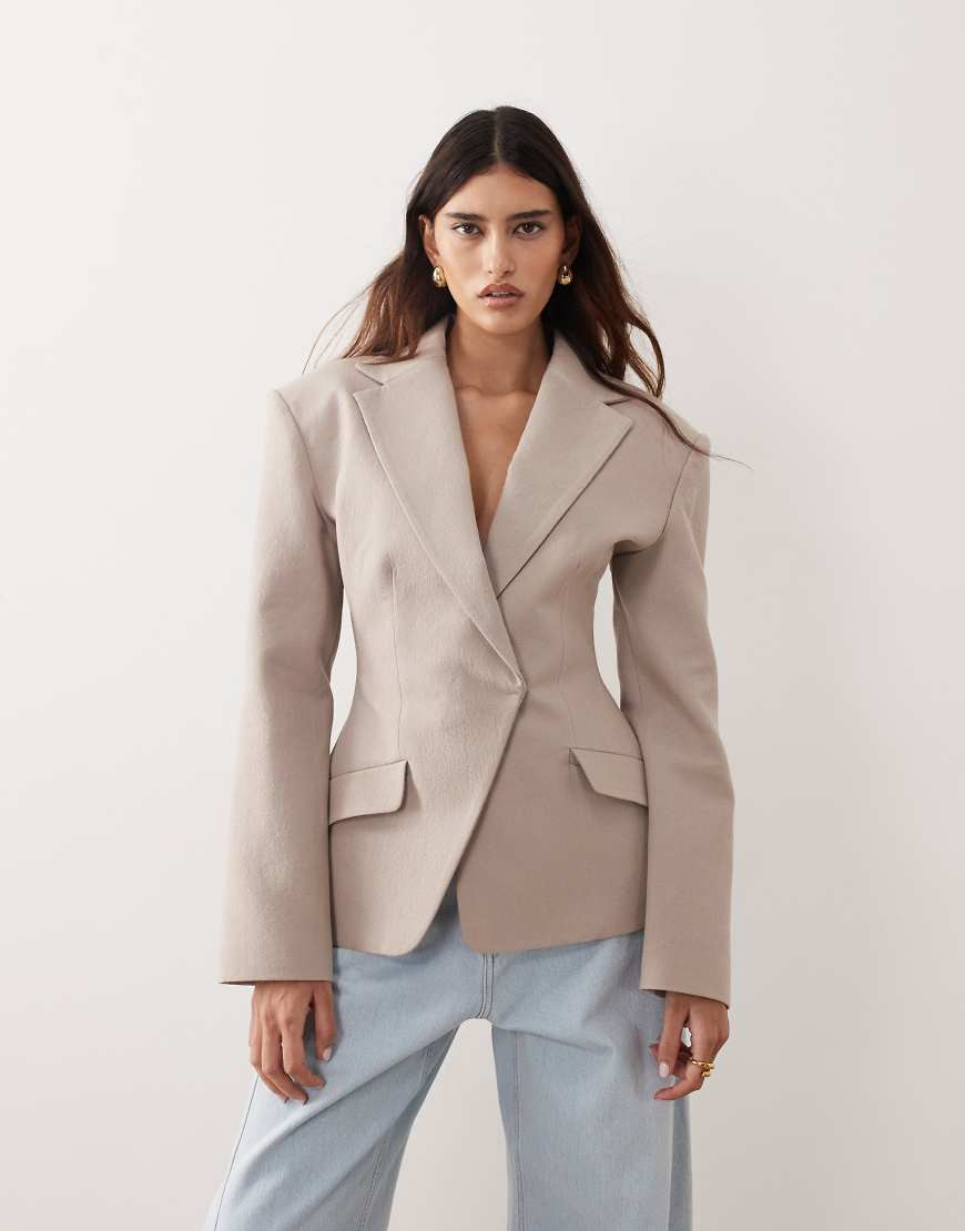 ARRANGE tailored cinched waist blazer in taupe-Neutral | ASOS (Global)