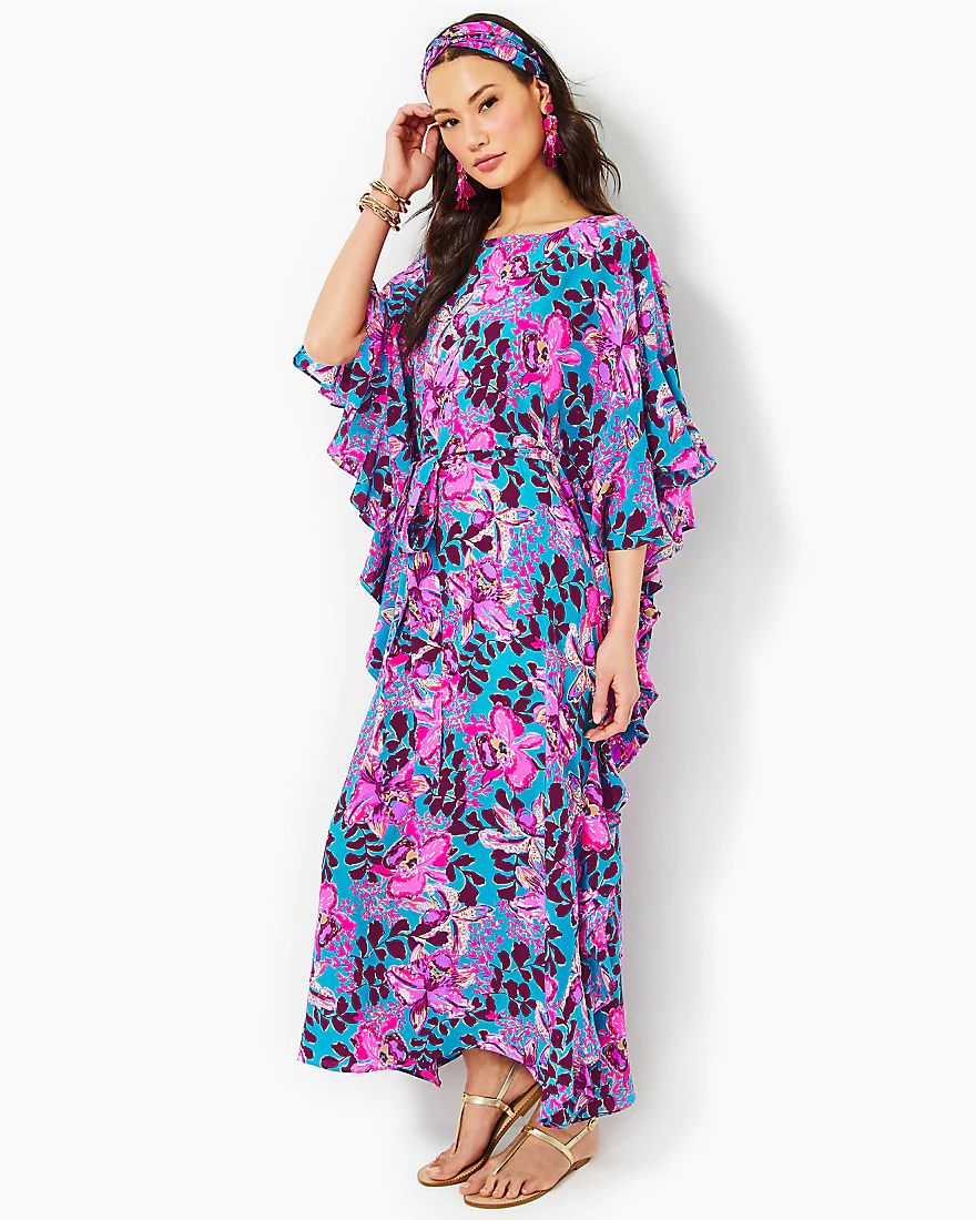 Monnae Silk Maxi Caftan Dress | Splash of Pink - A Lilly Pulitzer Store