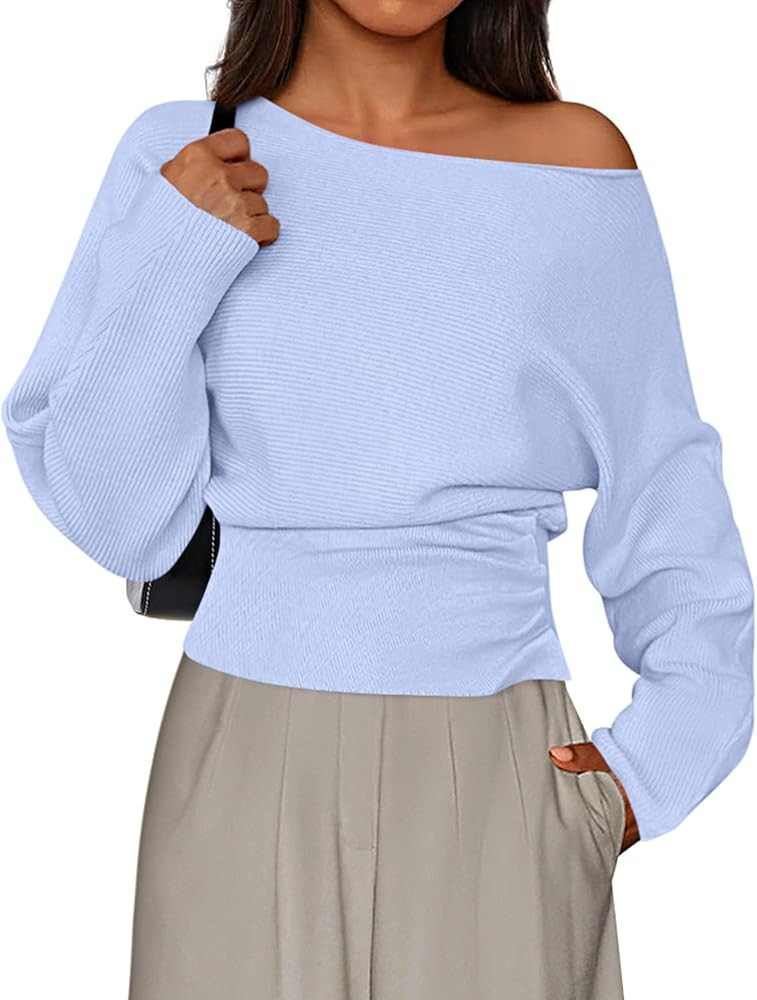 PRETTYGARDEN Women Off The Shoulder Sweater 2026 Fall Trendy Long Batwing Sleeve Knit Pullover Go... | Amazon (US)