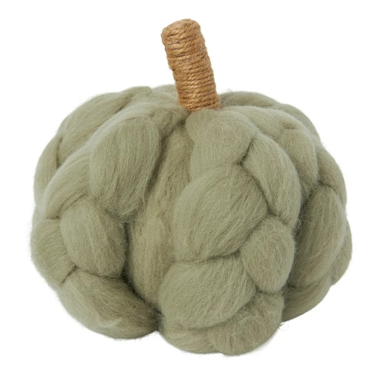 Harvest Sage Green Wool Braided Pumpkin Tabletop Decoration, 5.5 in, by Way To Celebrate | Walmart (US)