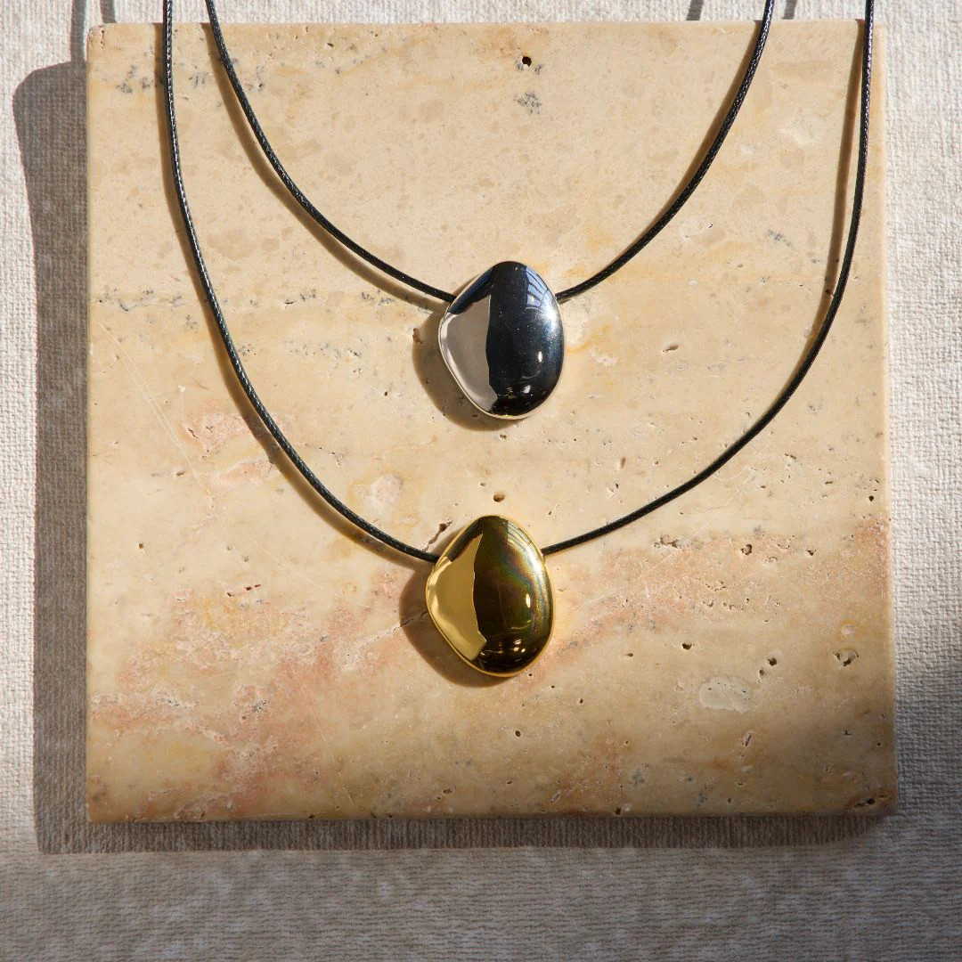 Gold Organic Pendant Cord Necklace | Nickel and Suede