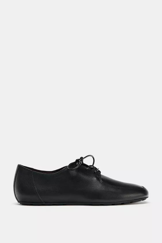 LOW HEEL LEATHER LACE-UP SHOES | Zara Canada