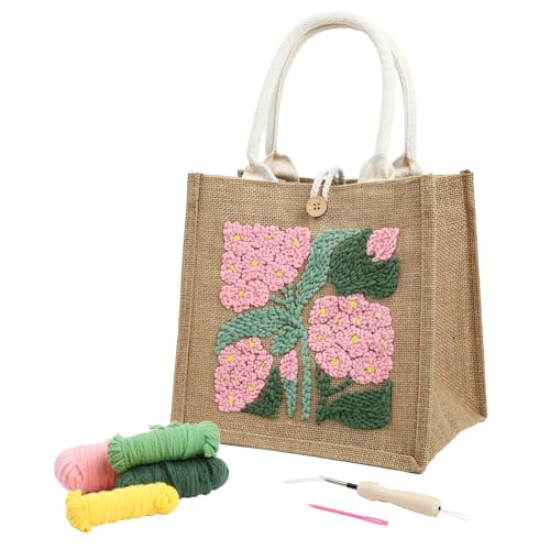 ERNTRNL Punch Needle Tote Bag Kit for Adults Beginner - DIY Punch Needle Embroidery Tote Bag Set, Punch Stitching Bags Kit with Instructions & Video Tutorial,Unique Pattern,Tools (Pink-Green) | Amazon (US)