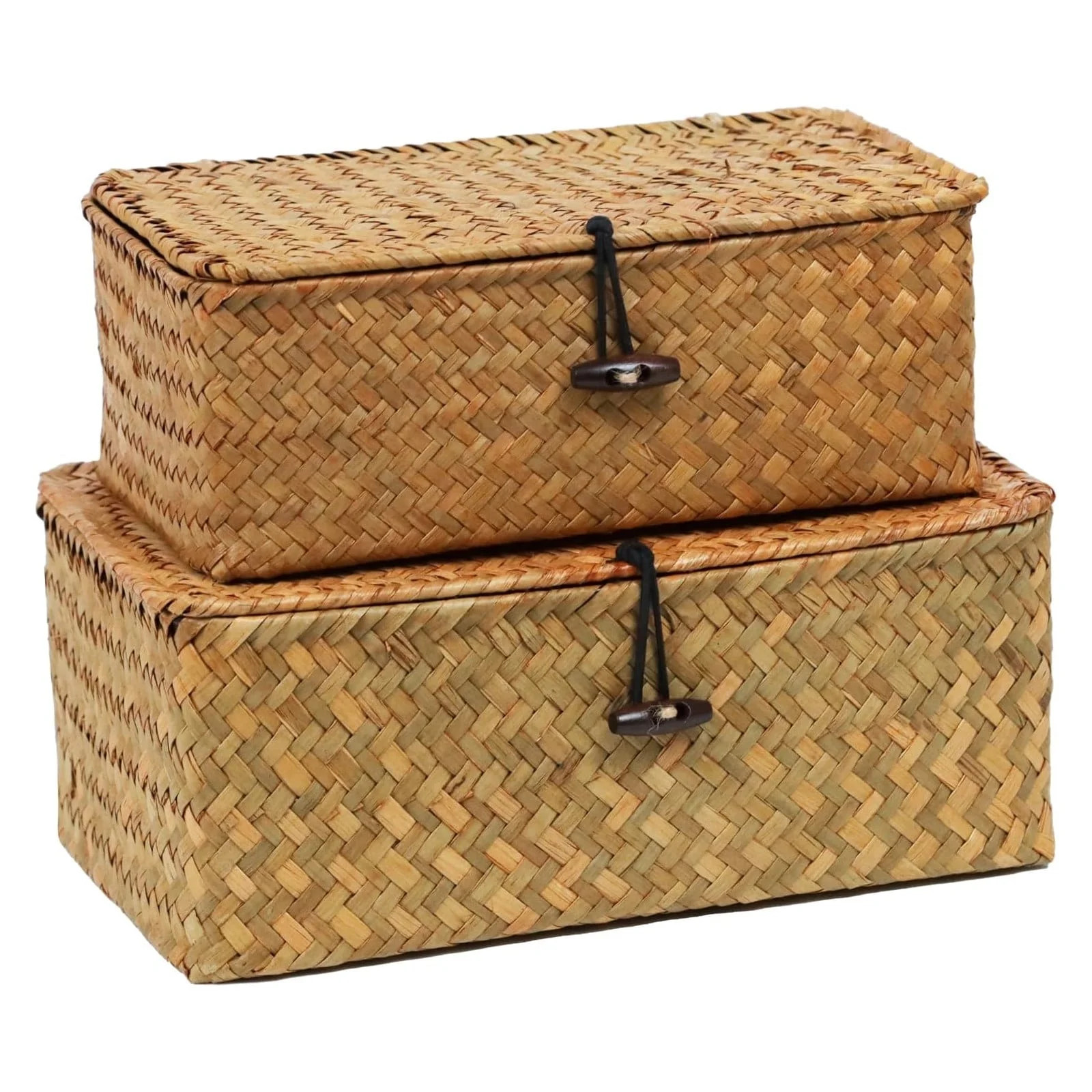 Set of 2 Wicker Basket with Lid, Seagrass Woven Basket for Storage, Decorative Storage Baskets Bi... | Walmart (US)
