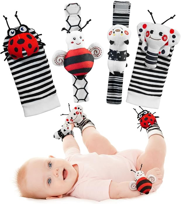 Infinno High Contrast Baby Toys Infant Rattle Socks and Wristband Set, Ideal Baby Sensery Toy Gif... | Amazon (US)