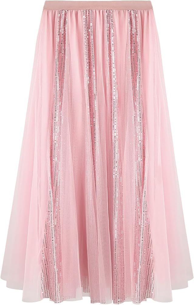 Tüllrock Damen Lang Midirock 2 Lagen Mesh Glitzer Rock A-Linie Pailletten Röcke Party Fasching ... | Amazon (DE)