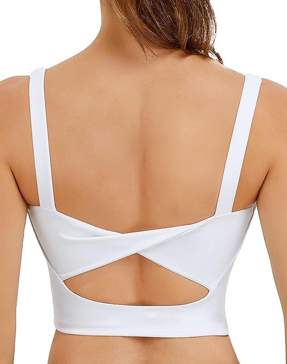 Longline Sports Bra Strappy Workout Crop Top Yoga Tank Padded Exercise Bras for Women | Amazon (US)
