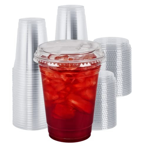 Green Direct 16 oz. Clear Plastic Disposable Cups With Lids, Pack of 100, BPA-Free, Strawless, Modern, Ideal for Home, Daily Use, Party, Cold Drinks | Amazon (US)