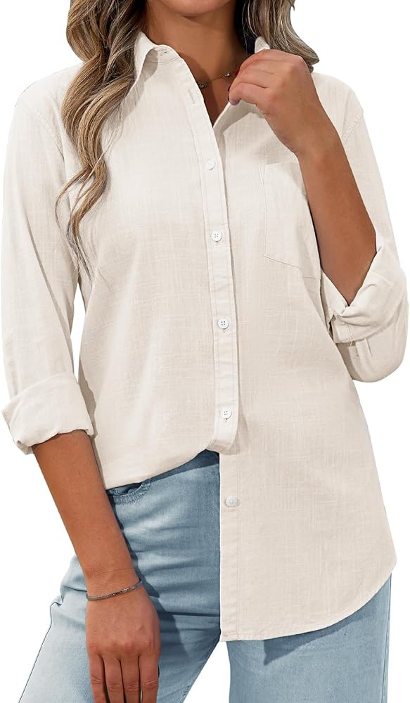 siliteelon Womens Button Down Shirt Linen Button Up Shirts for Women Long Sleeve Summer Shirt Col... | Amazon (US)