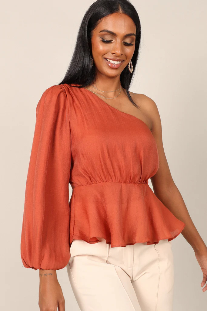 Catarina One Shoulder Peplum Top - Rust | Petal & Pup (US)