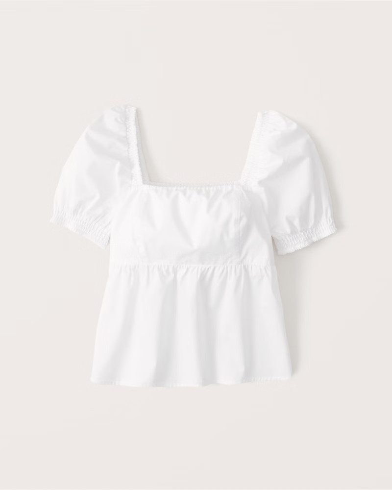 Short-Sleeve Poplin Babydoll Blouse | Abercrombie & Fitch (US)