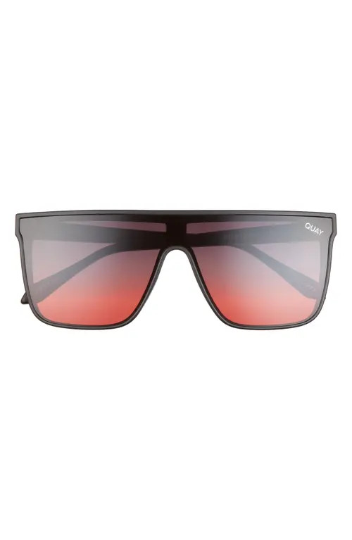 Quay Australia Night Fall 52mm Gradient Flat Top Sunglasses in Matte Black /Brown To Maroon at Nords | Nordstrom