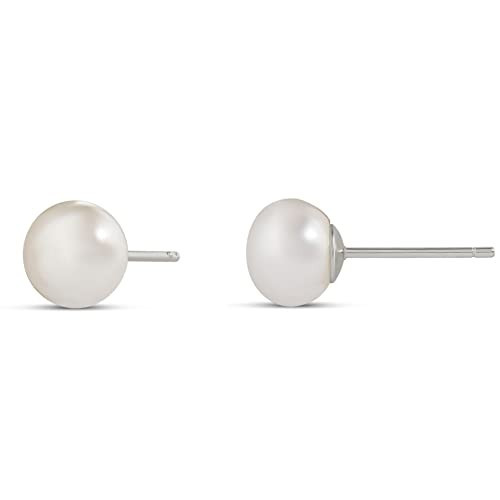 Amazon Essentials Sterling Silver Freshwater Pearl Stud 8mm, Silver | Amazon (US)