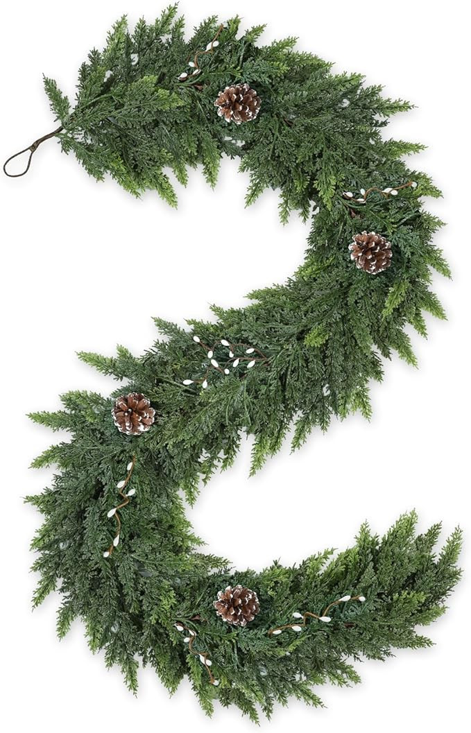 Realistic Christmas Garland for Mantle 6FT Real Touch Thick/Lush Artificial Cedar Garlands with P... | Amazon (US)