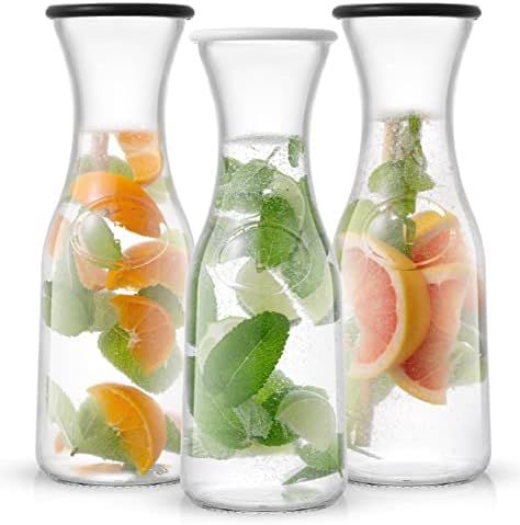 JoyJolt Glass Carafe with Lids. 3 Glass Carafes for Mimosa Bar 36 oz Capacity. 6 Lids! Brunch Decora | Amazon (US)