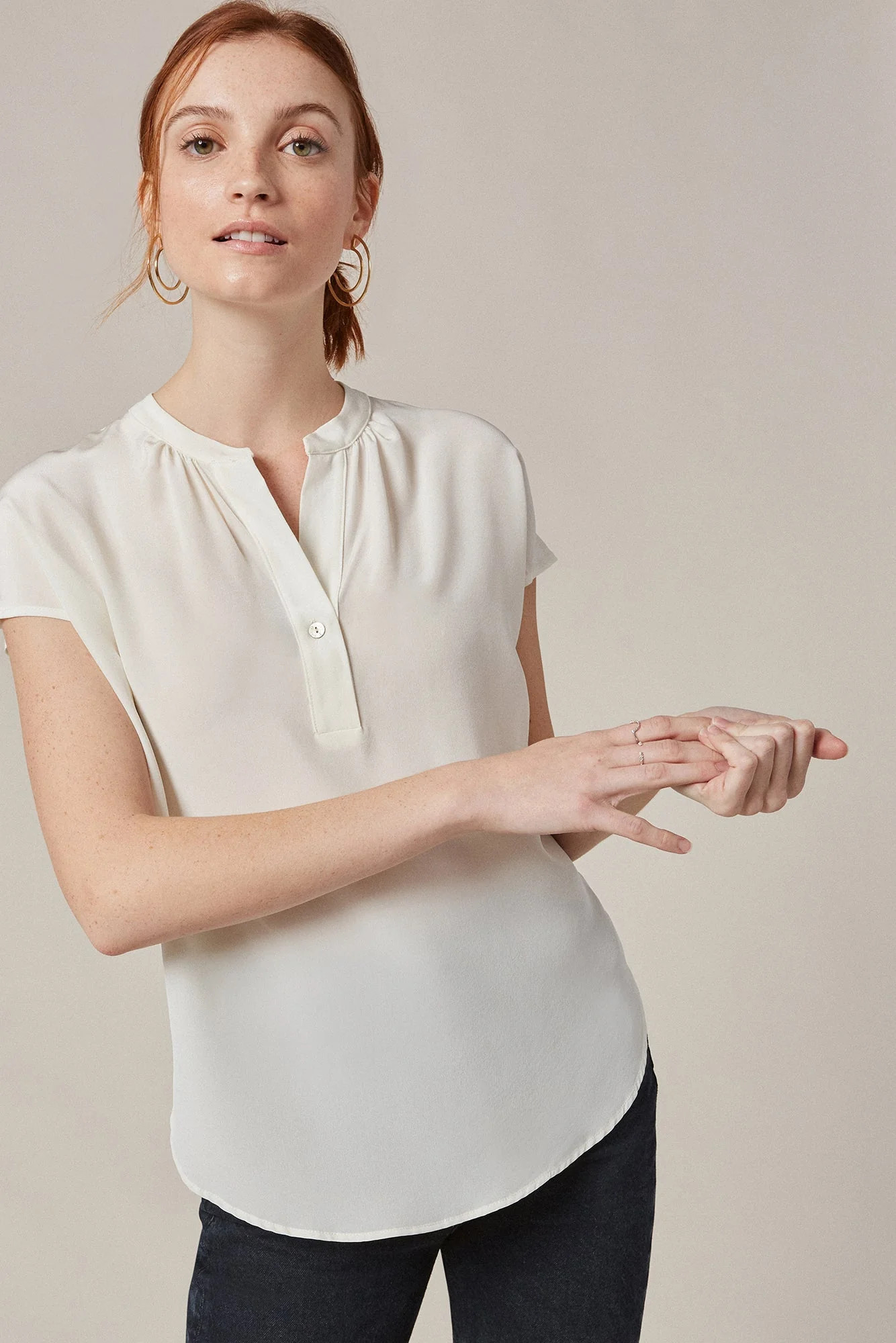 Renata Washable Silk Blouse - Ivory | Amour Vert