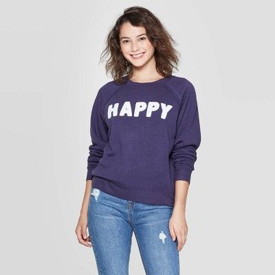 Women's Happy Long Sleeve Sweatshirt - Grayson Threads (Juniors') - Navy | Target