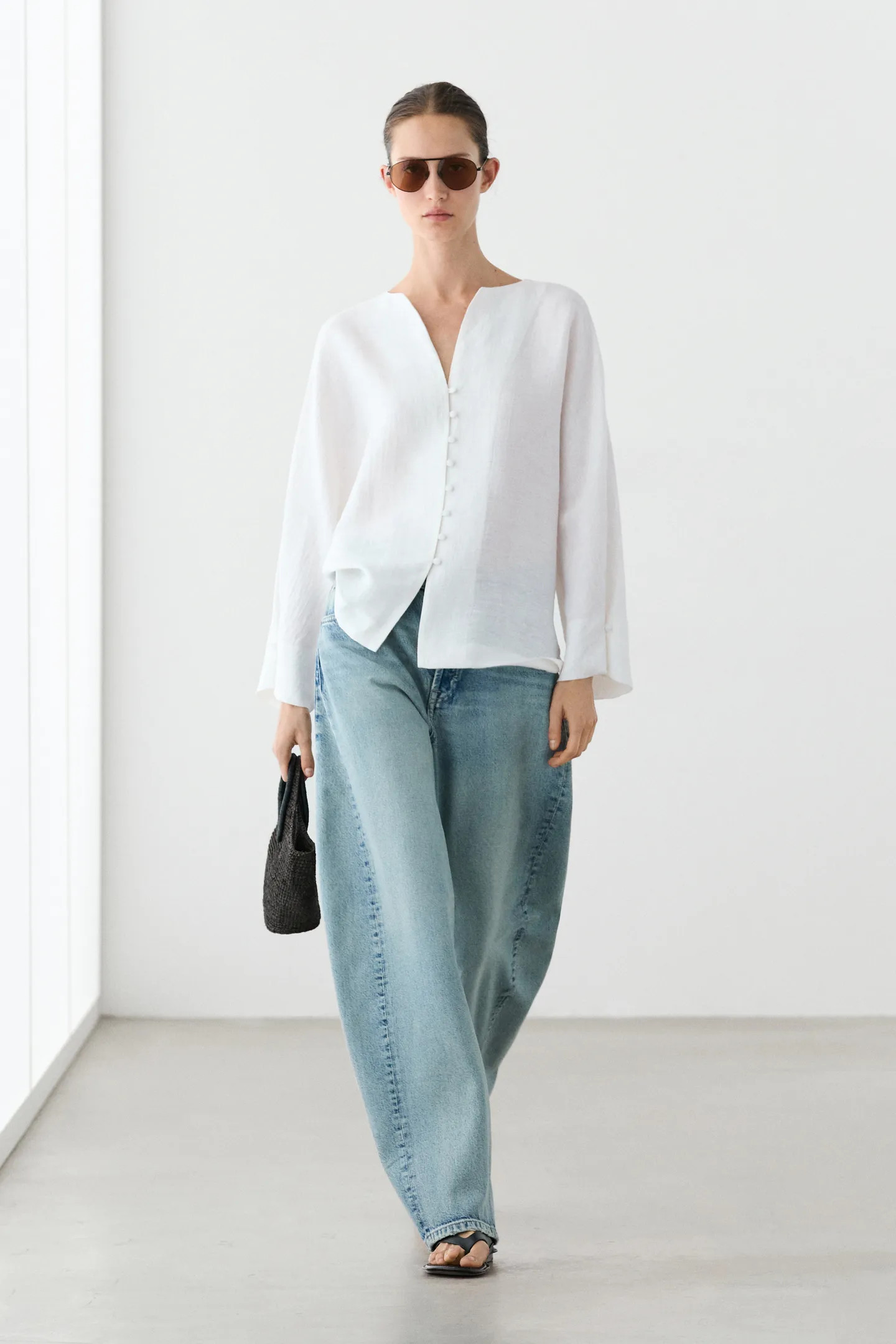 Linen blend overshirt with buttons | Massimo Dutti UK