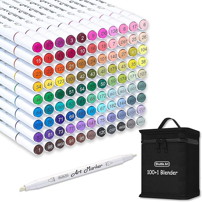 Shuttle Art 101 Colors Dual Tip Alcohol Based Art Markers,100 Colors plus 1 Blender Permanent Mar... | Amazon (US)
