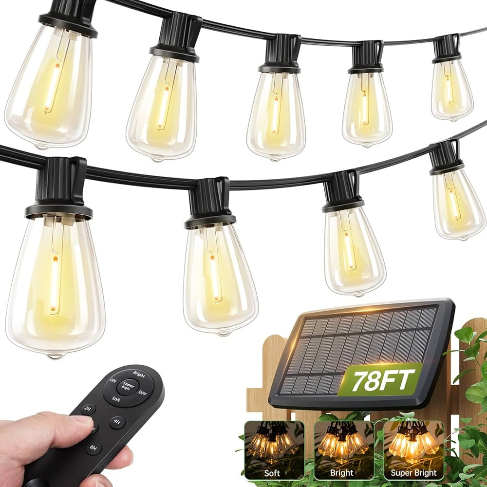 addlon 78(72+6) FT Solar String Lights Waterproof,Patio Lights Solar Powered with Remote & USB Po... | Amazon (US)