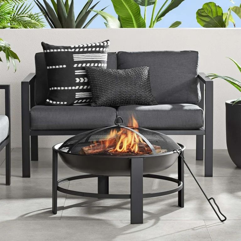 Mainstays 28" Round Wood Burning Fire Pit, Steel Frame | Walmart (US)