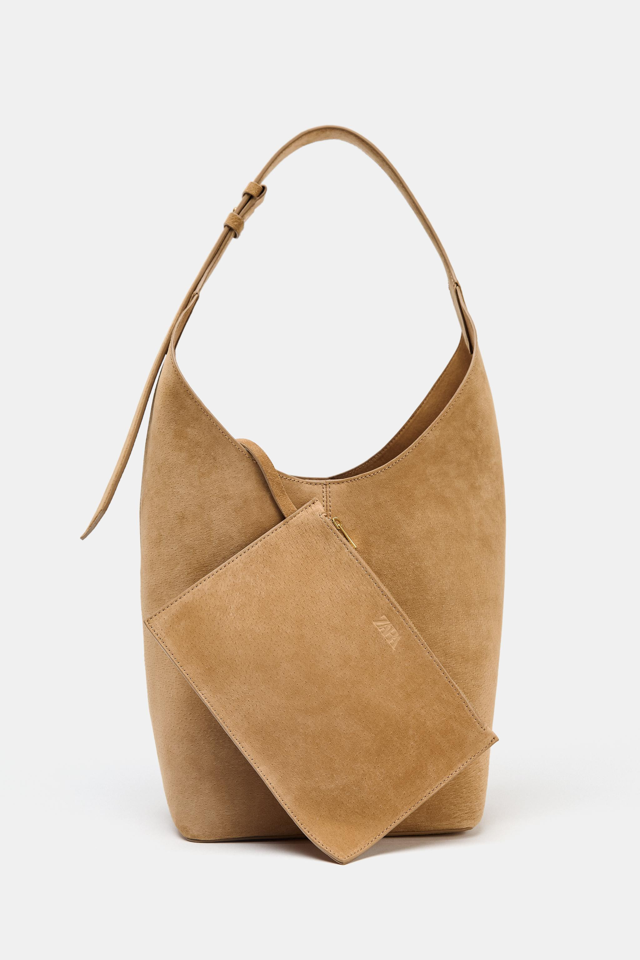 SPLIT LEATHER MAXI BUCKET BAG WITH HANDLE DETAIL | Zara US