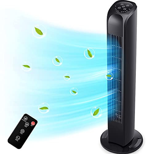 Uthfy Oscillating Tower Fan with Remote, Electric Standing Floor Fan for Bedroom Indoor Office and Home Use,Quiet Cooling Portable Bladeless Tower Fans, 30 inchs, Black | Amazon (US)