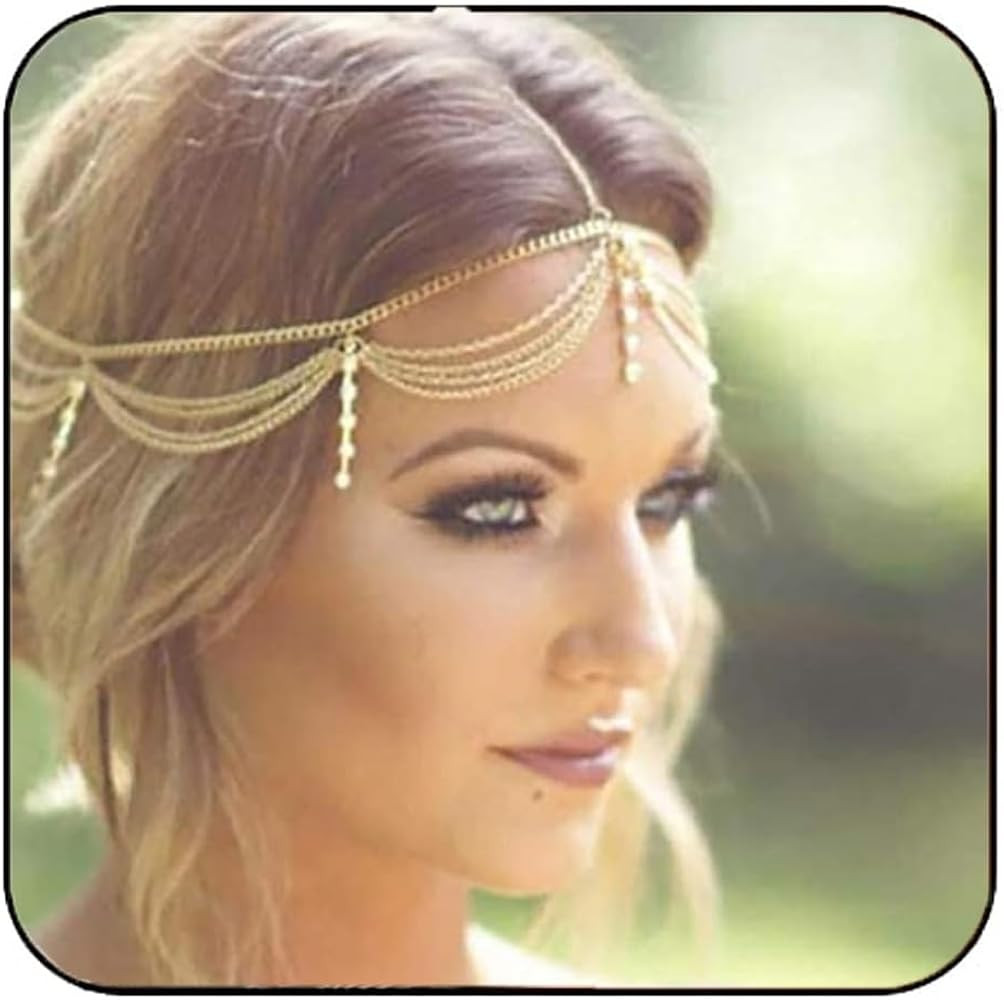 Gortin Head Chain Jewelry Gold Rhinestones Headpiece Headband Wedding Hair Chain Hair Accessories... | Amazon (US)