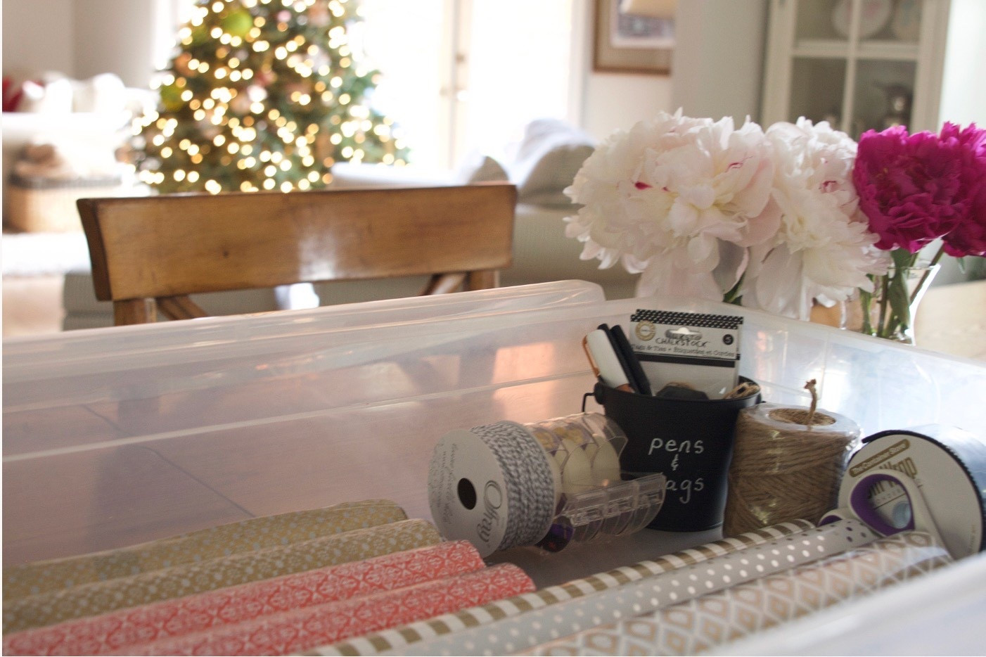 A simple plastic bin keeps all your wrapping paper and gift tags in one place. It fits perfectly under the bed or in a closet, keeping supplies organized and easy to grab when it’s time to wrap.

#LTKHoliday #LTKHome