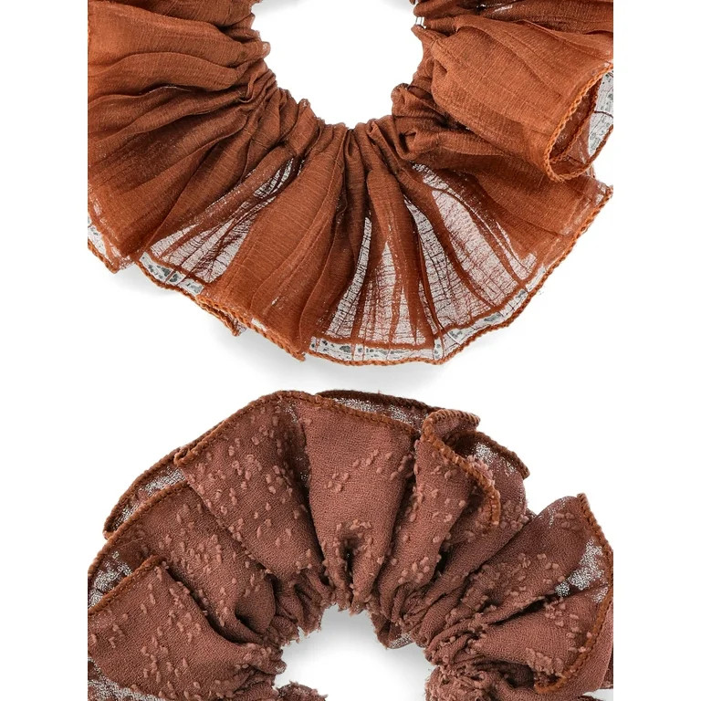 No Boundaries Women's Ruffle Scrunchies 2-Pack, Tan | Walmart (US)