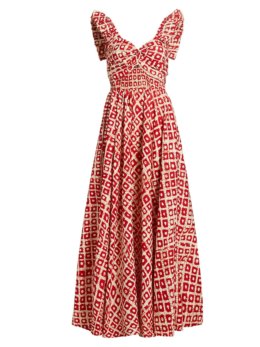 Women's Ibukun Abstract Ruffled Cotton Midi-Dress - Red - Size XS | Saks Fifth Avenue