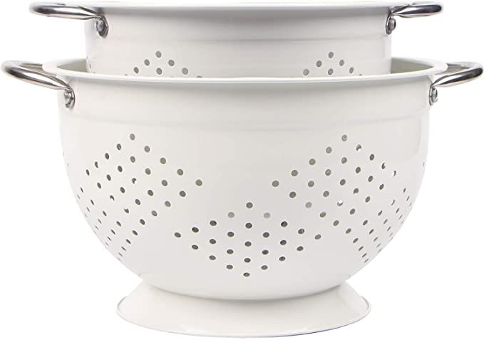 Rorence Powder Coated Steel Colander Set of 2 - White | Amazon (US)