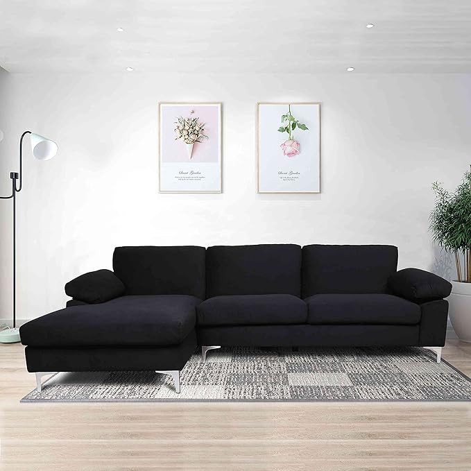 Cotoala Modern Velvet Sectional Sofa, L-Shape Corner Couch with Extra Wide Chaise Lounge, Metal Feet | Amazon (US)
