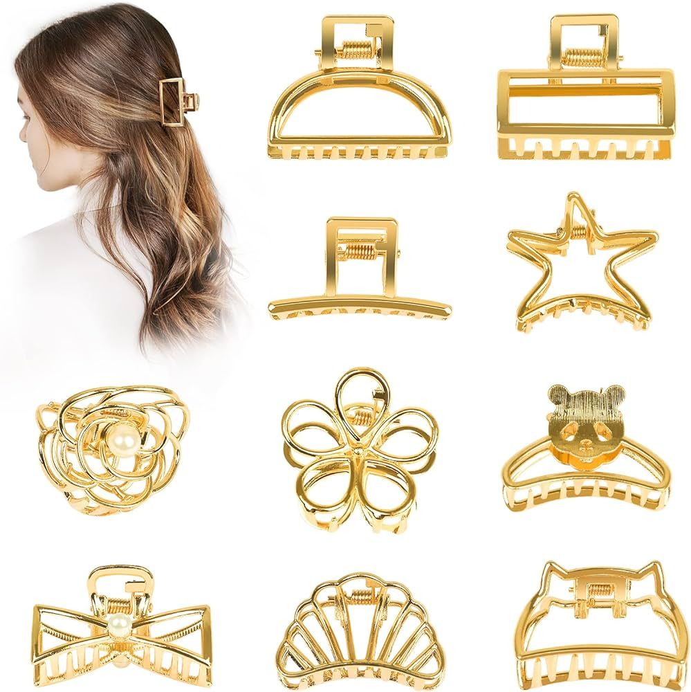 Vigorpace 10 Pack Small Hair Claw Clips, 1.6" Gold Hair Clips for Women Thick Thin Hair, Metal Ha... | Amazon (US)