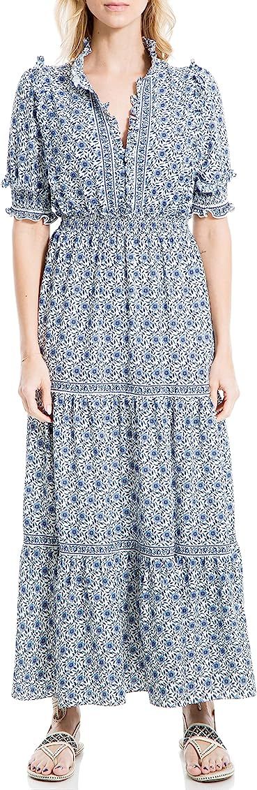 Max Studio Women's Elbow Length Sleeve Print Tiered Maxi Dress | Amazon (US)