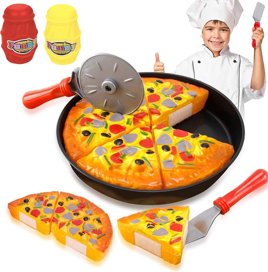 11 PCS Pizza Party Toy Play Set for Kids, Pizza Pie Pretend Play Food - Slice and Serve Plastic K... | Amazon (US)
