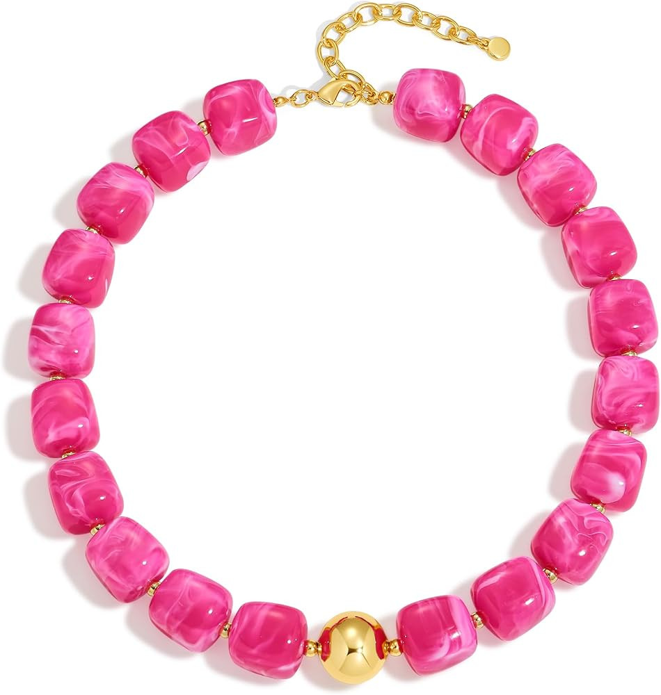 WOWORAMA Colorful Chunky Necklaces for Women Trendy Multicolor Large Square Resin Beads Necklace ... | Amazon (US)